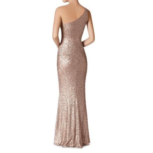DRESS THE POPULATION Bella Ice Pink Gold Sequin One Shoulder Gown Womens Size XS - Picture 4 of 16